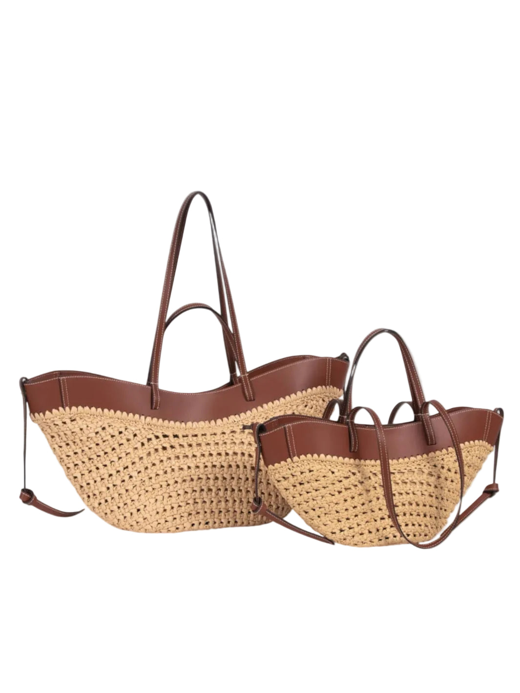 Bolso tote de paja con asas de cuero Sorrente