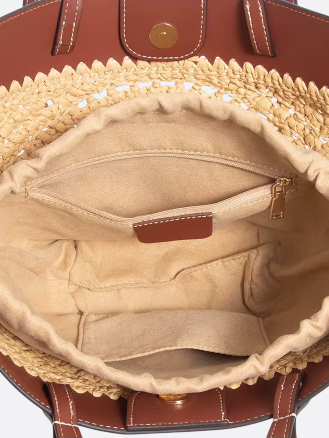 Bolso tote de paja con asas de cuero Sorrente
