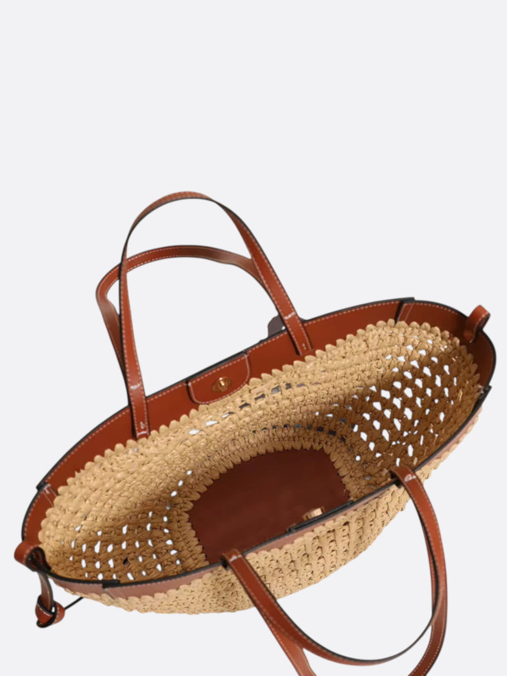 Bolso tote de paja con asas de cuero Sorrente