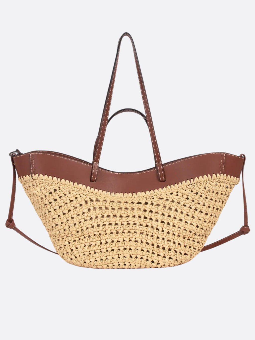 Bolso tote de paja con asas de cuero Sorrente