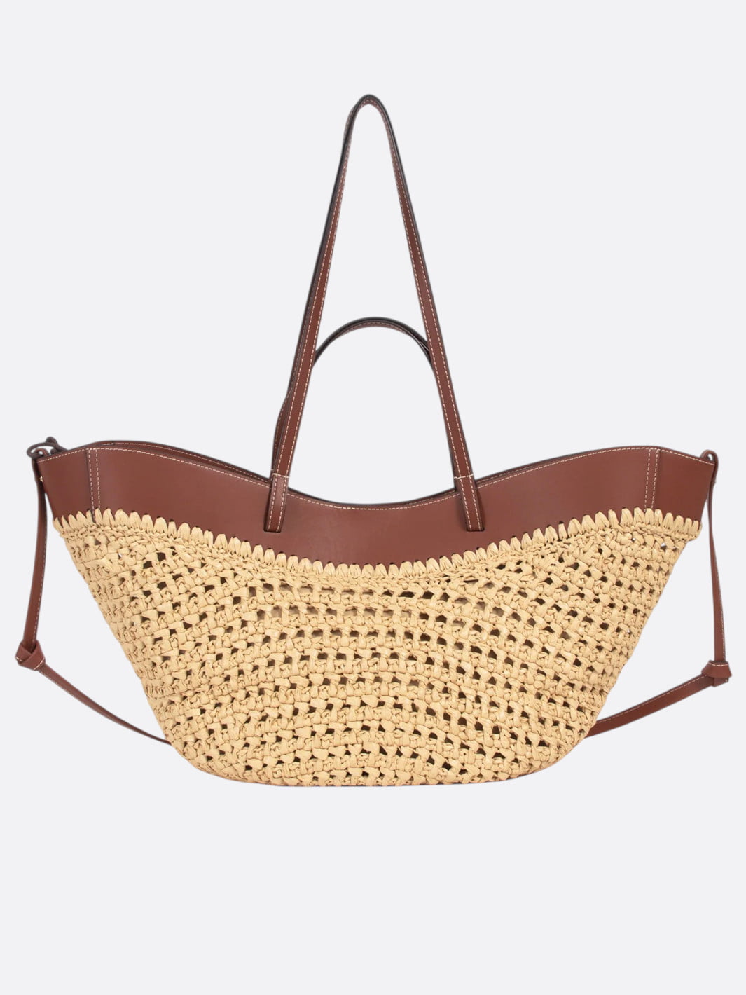 Bolso tote de paja con asas de cuero Sorrente