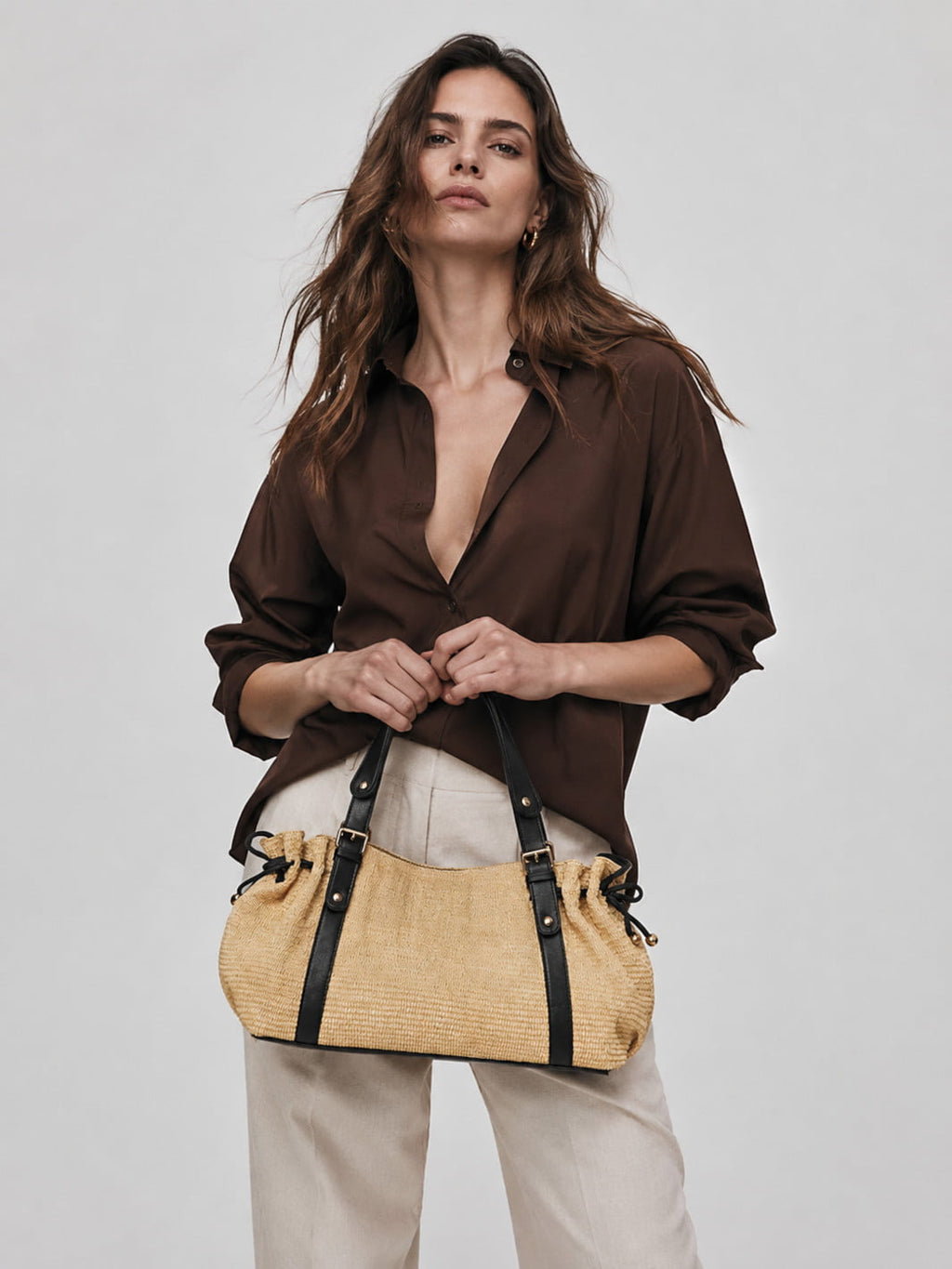 Bolso de paja y cuero Ravello