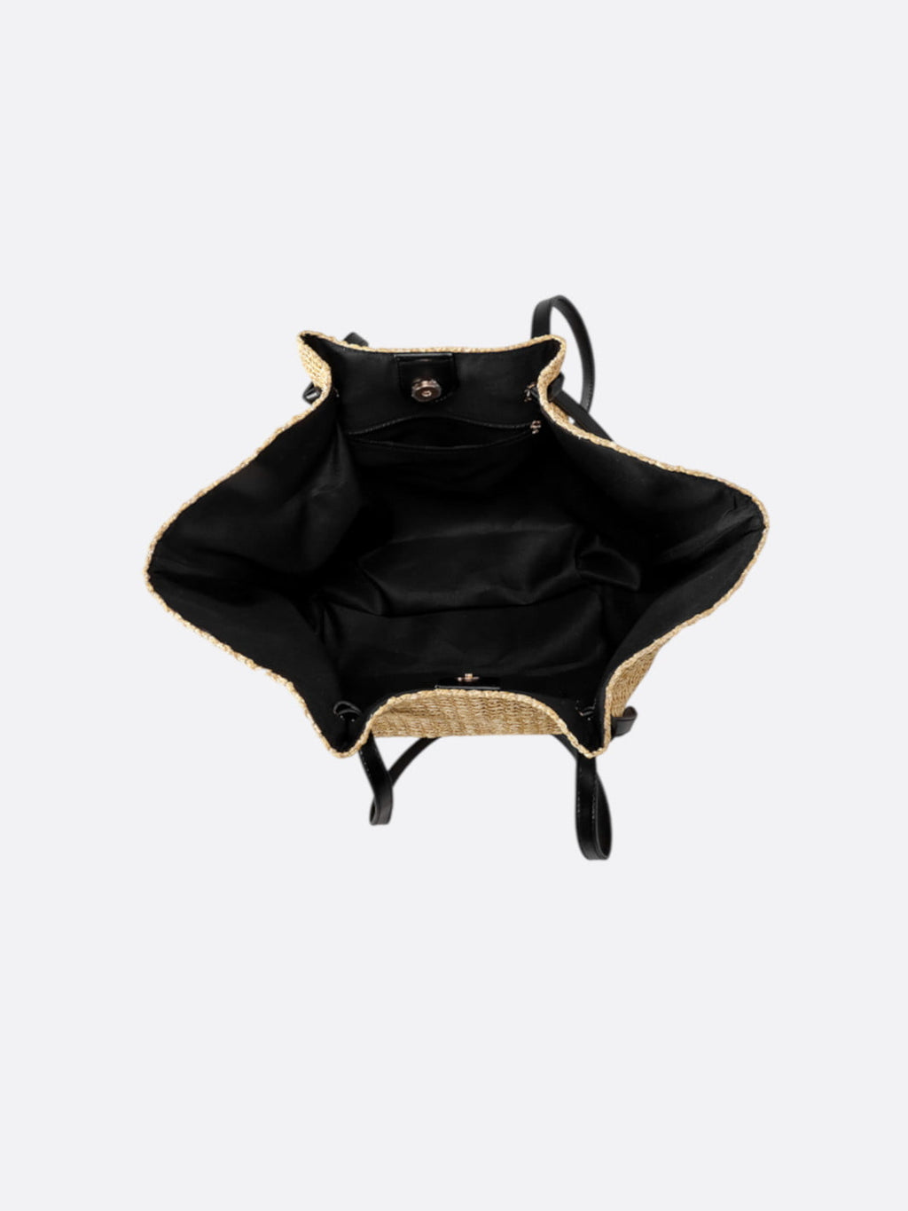 Bolso de paja y cuero negro Capriano