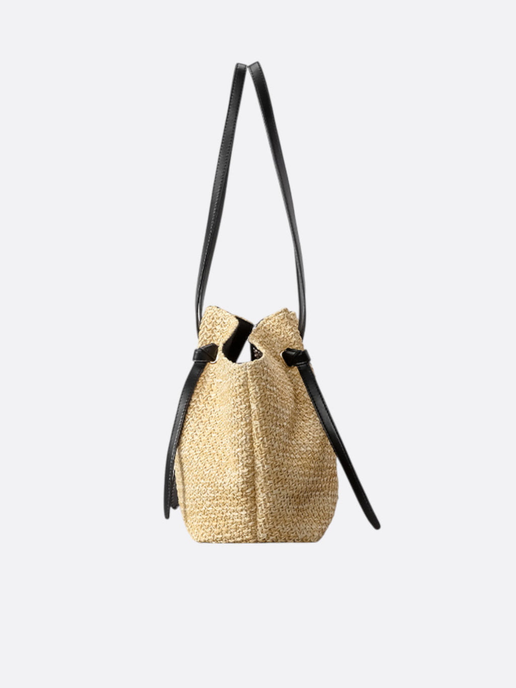 Bolso de paja y cuero negro Capriano