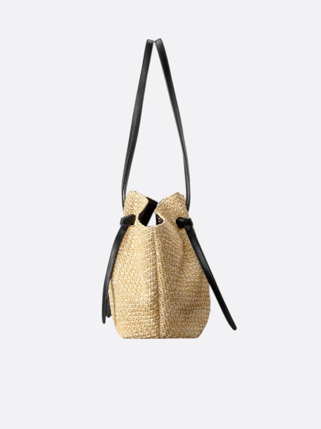 Bolso de paja y cuero negro Capriano
