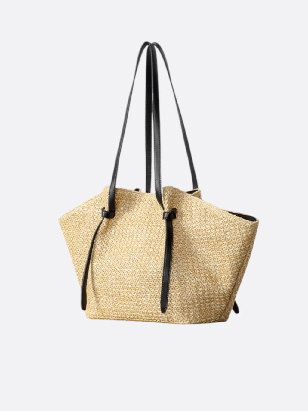Bolso de paja y cuero negro Capriano