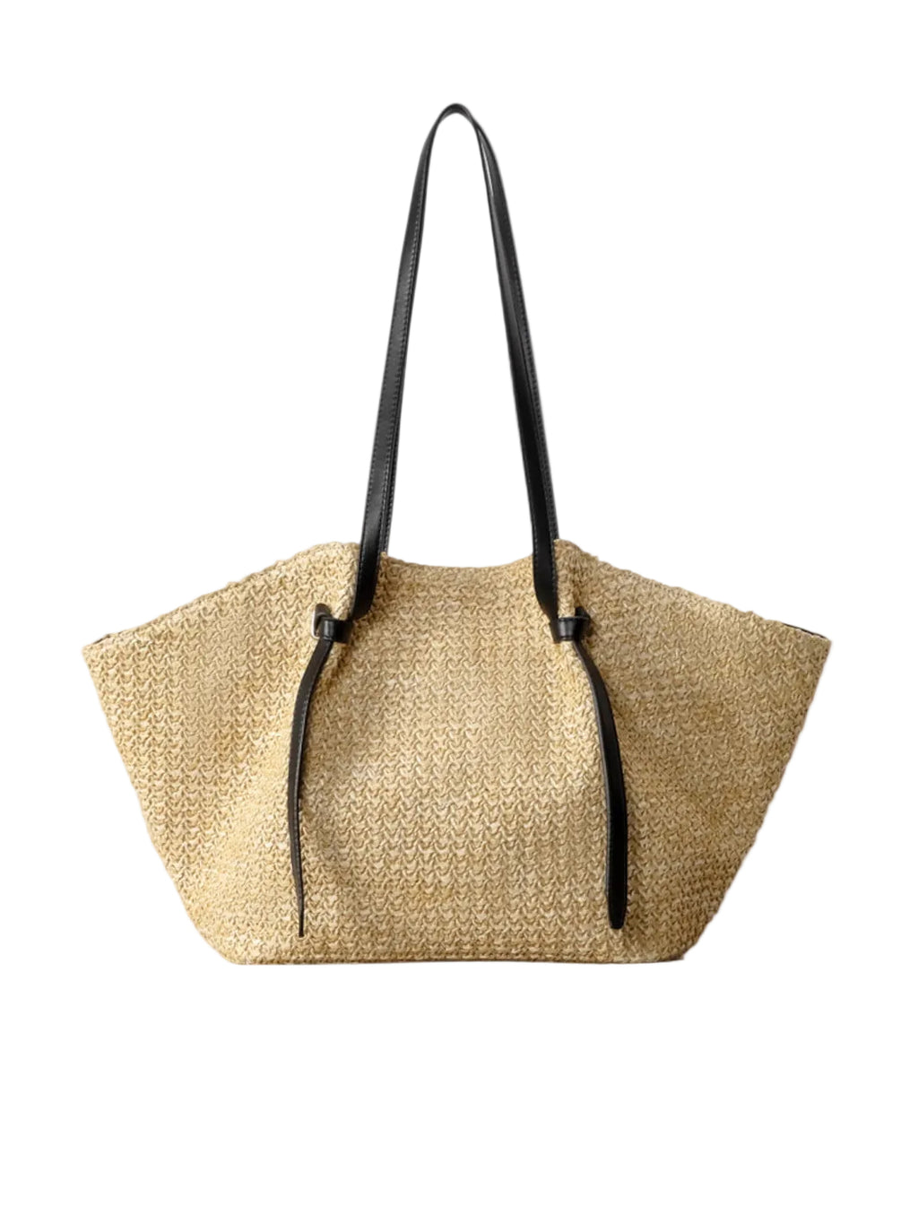 Bolso de paja y cuero negro Capriano