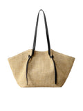 Bolso de paja y cuero negro Capriano