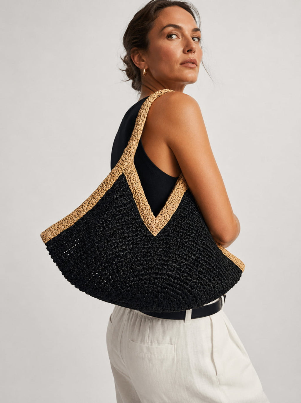 Bolso de paja negro y beige <br>Toscana