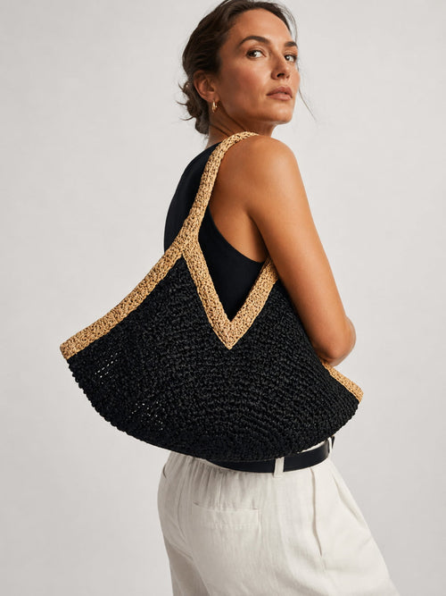Bolso de paja negro y beige <br>Toscana