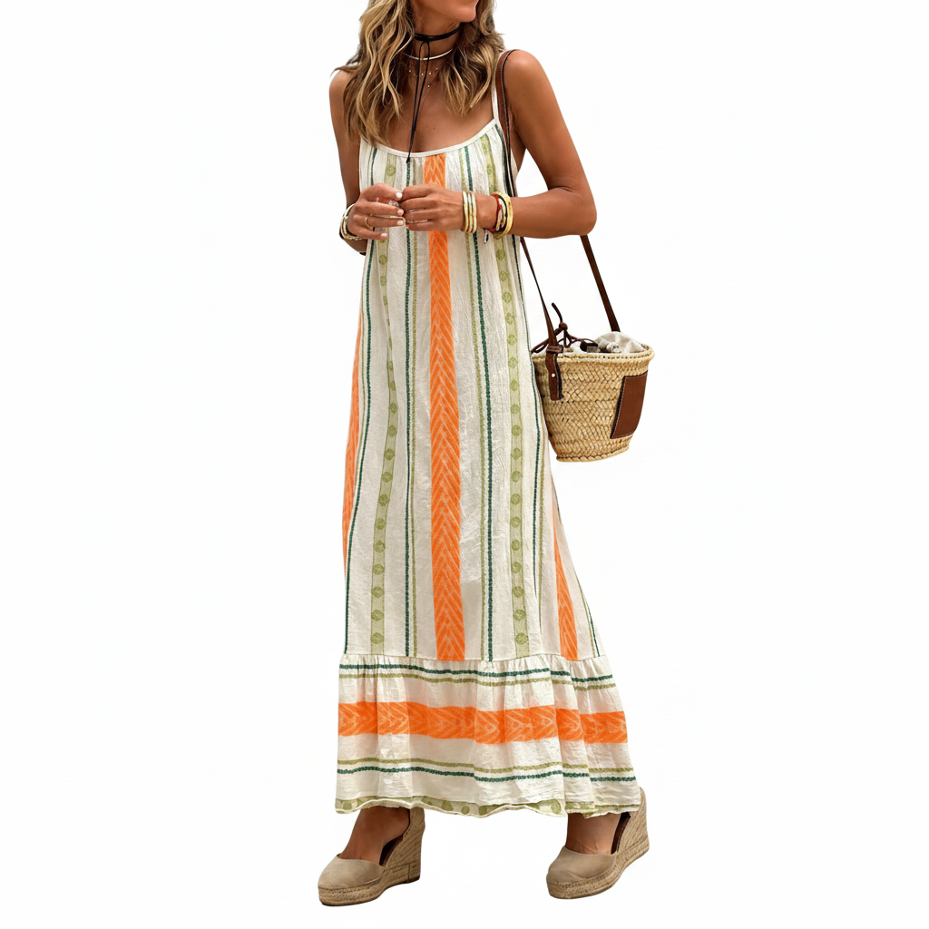 Vestido holgado informal con tirantes y estampado